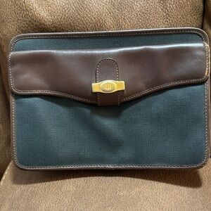 Dunhill Brown Leather and Black Fabric Clutch with Gold Hardware